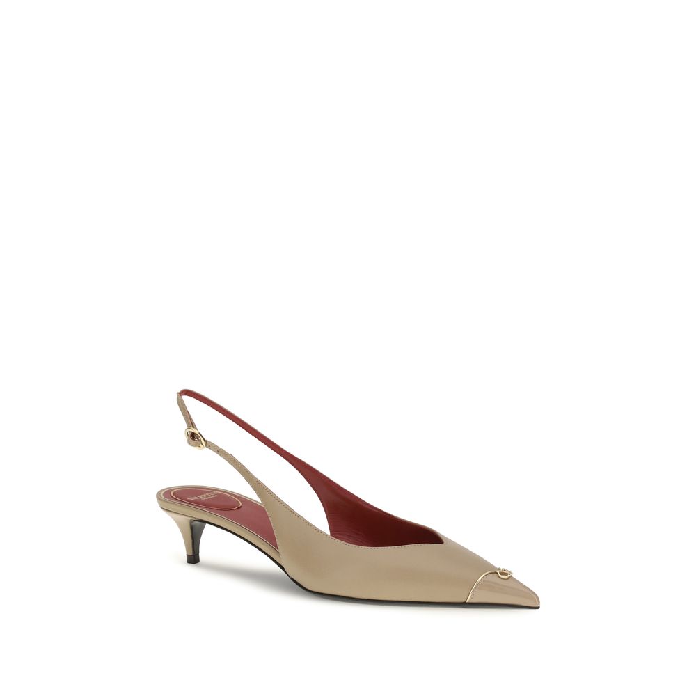 Escarpins Valentino Garavani en cuir de veau beige Bos Taurus à talon mi-haut