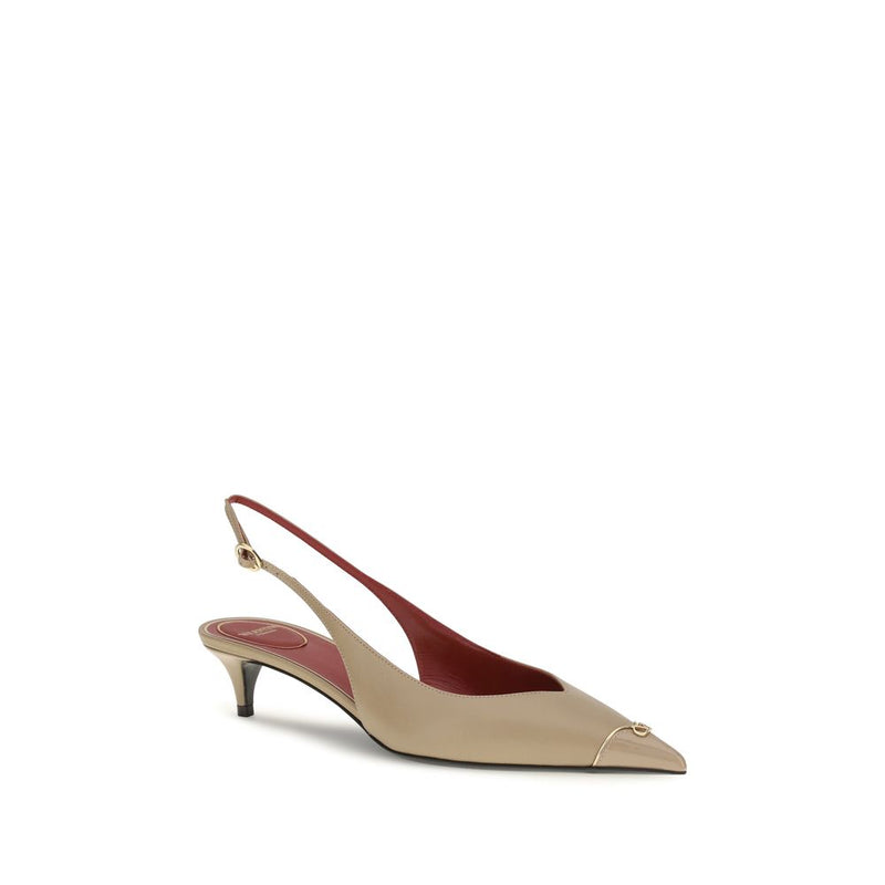 Escarpins Valentino Garavani en cuir de veau beige Bos Taurus à talon mi-haut