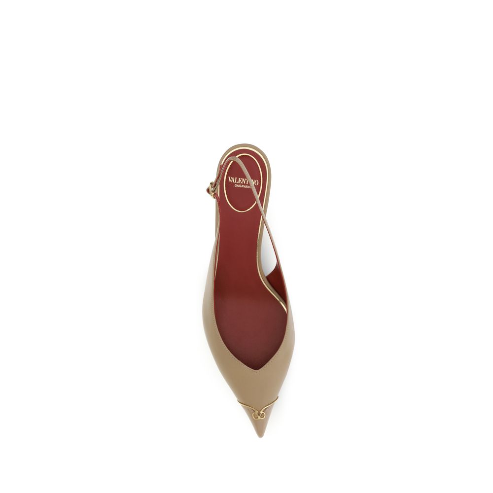 Escarpins Valentino Garavani en cuir de veau beige Bos Taurus à talon mi-haut