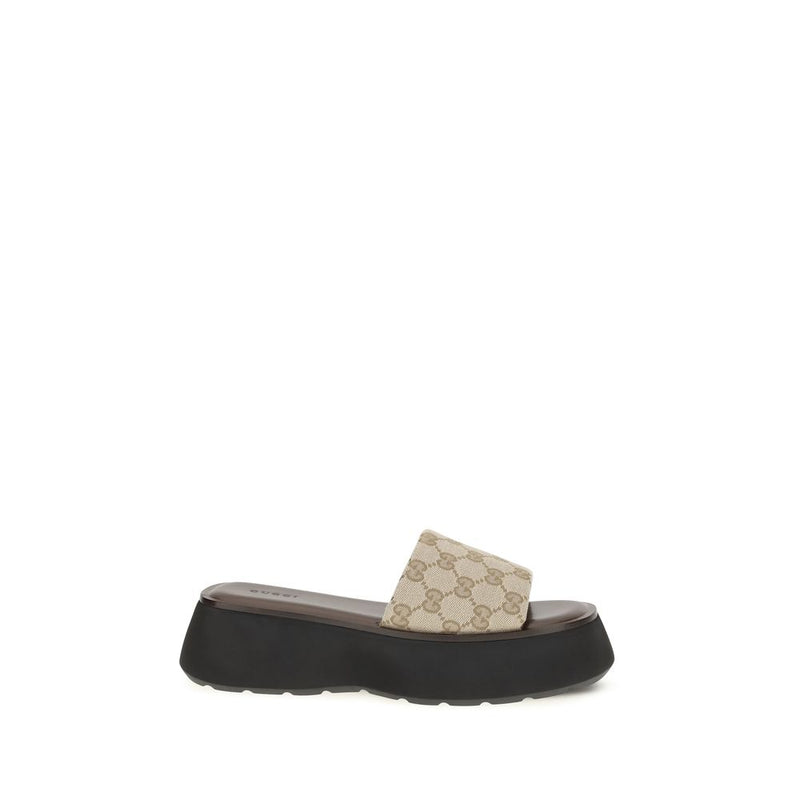 Sandales compensées Gucci en polyester beige