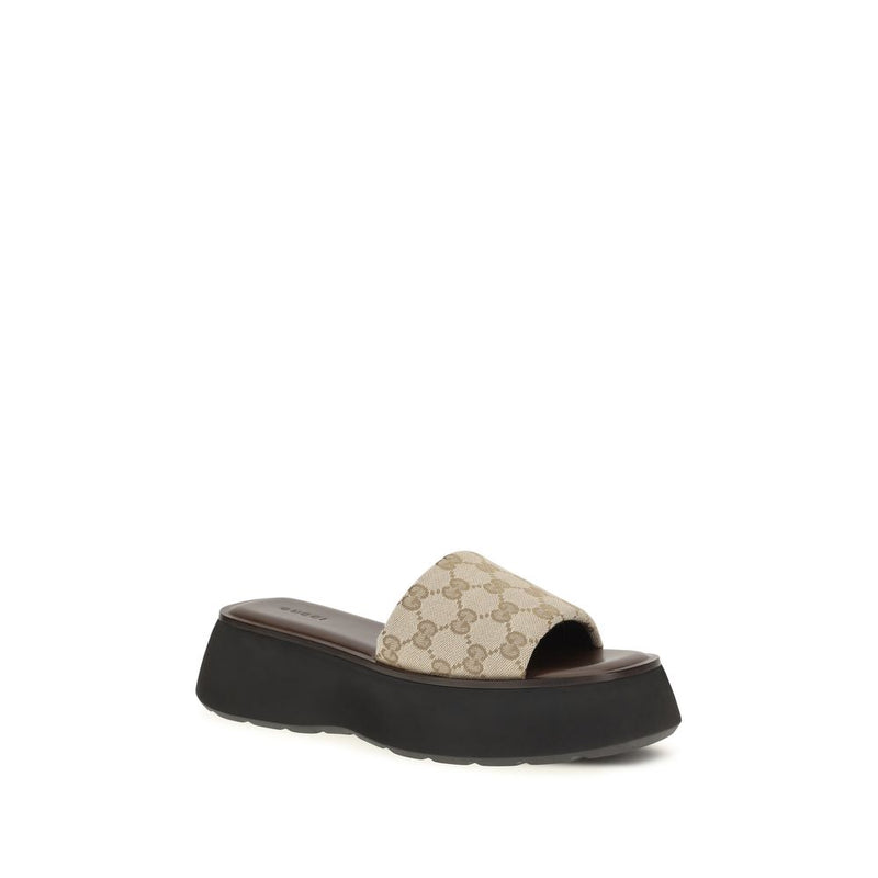 Sandales compensées Gucci en polyester beige