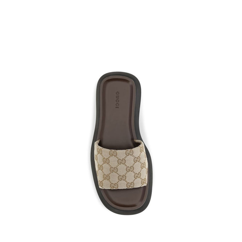 Sandales compensées Gucci en polyester beige