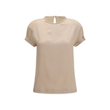 Brunello Cucinelli Beige Elastane Blouse with Monili Chain