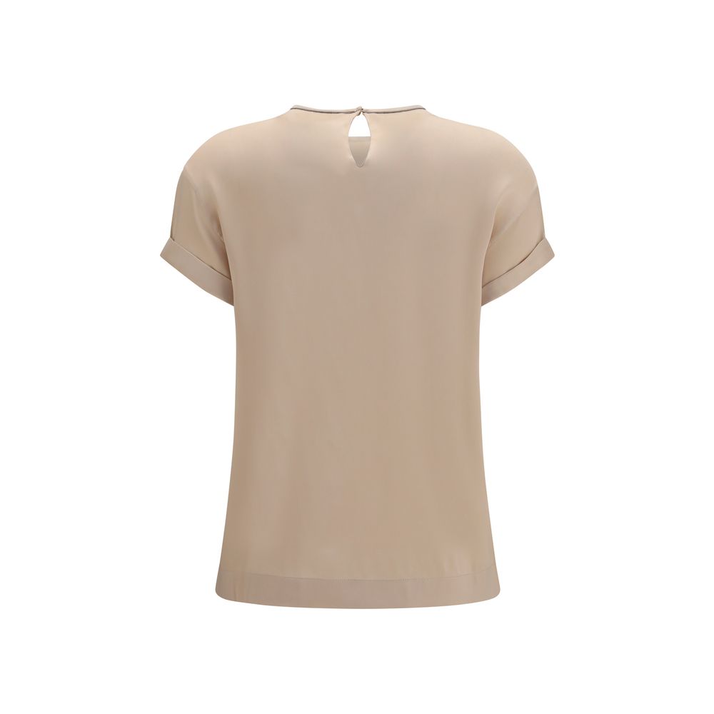 Brunello Cucinelli Beige Elastane Blouse with Monili Chain