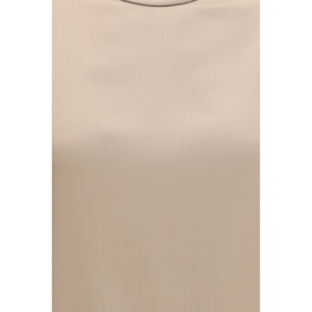 Brunello Cucinelli Beige Elastane Blouse with Monili Chain