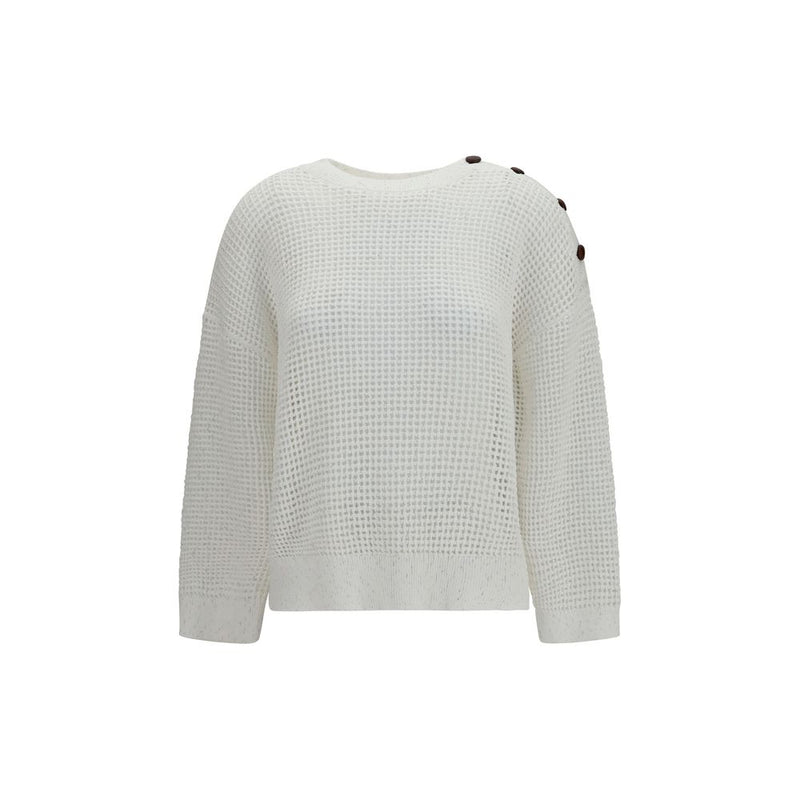 Brunello Cucinelli White Cotton Sweatshirt with Shoulder Buttons