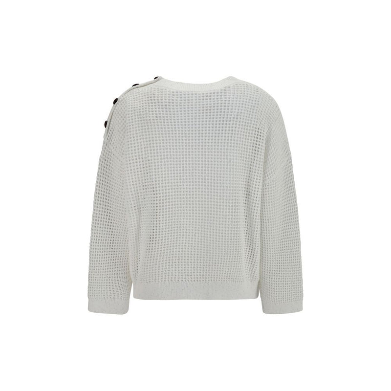 Brunello Cucinelli White Cotton Sweatshirt with Shoulder Buttons