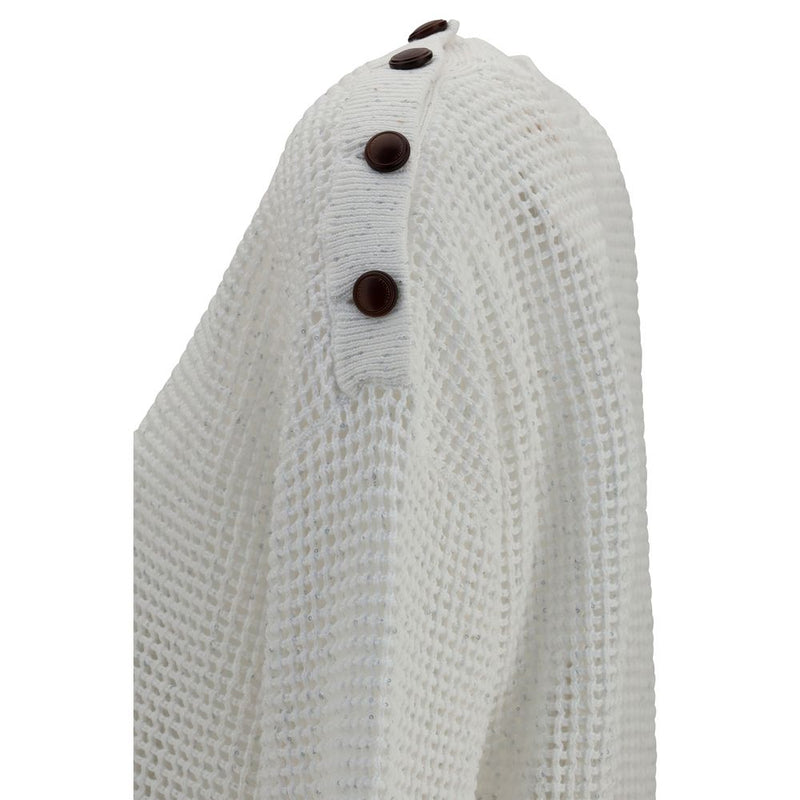 Brunello Cucinelli White Cotton Sweatshirt with Shoulder Buttons