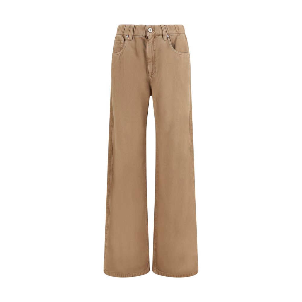 Brunello Cucinelli Beige Cotton Wide-Leg Jeans for Women
