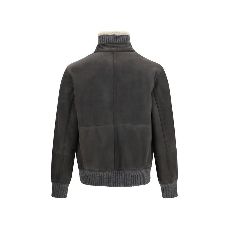 Veste longue en laine grise Oves Aries Brunello Cucinelli