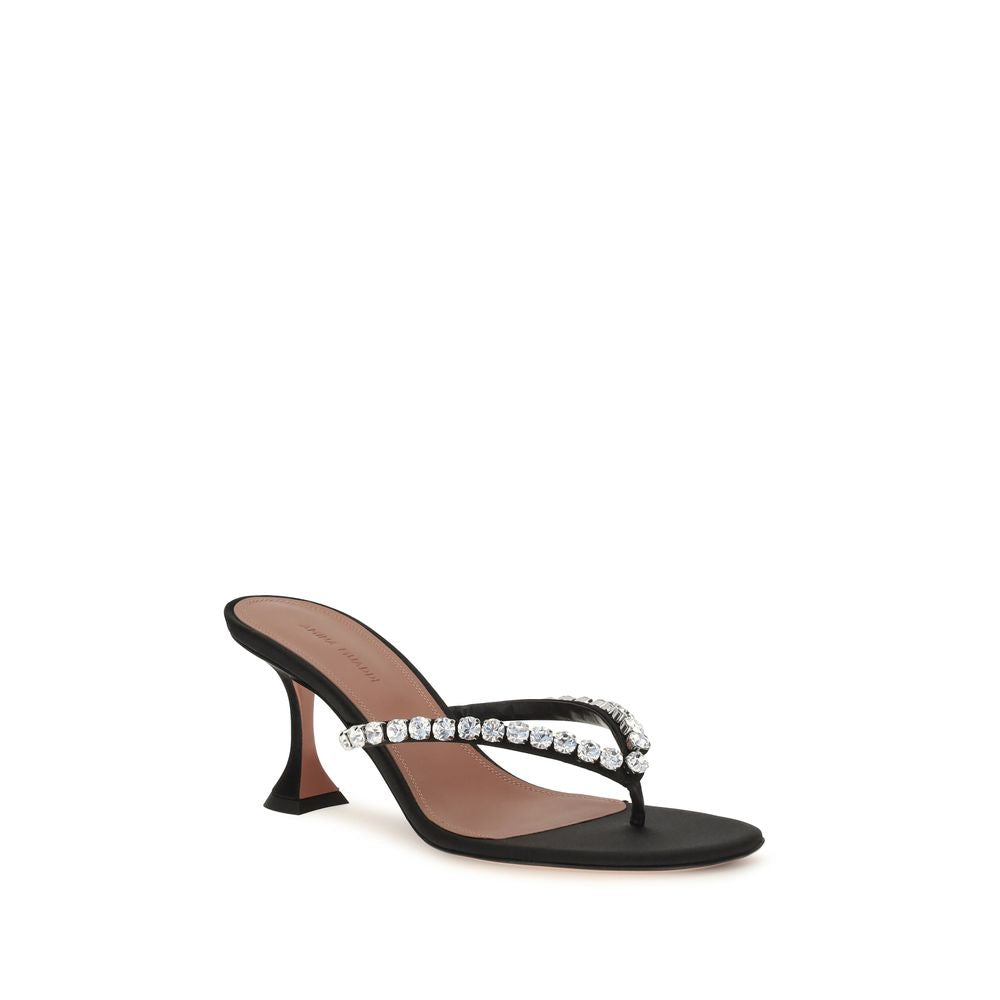 Amina Muaddi Gigi Black Silk Stiletto Heel Sandals