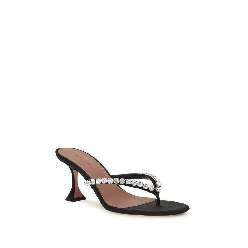Amina Muaddi Gigi Black Silk Stiletto Heel Sandals