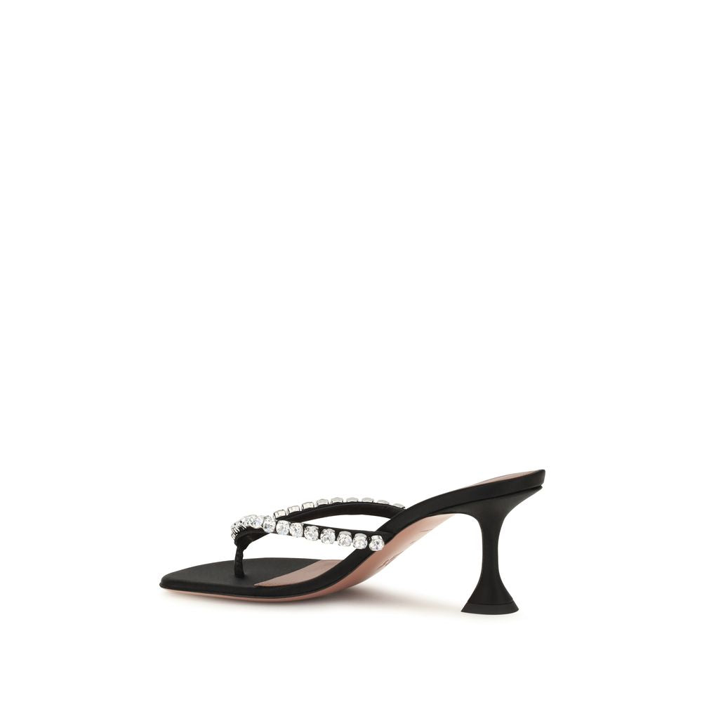 Amina Muaddi Gigi Black Silk Stiletto Heel Sandals