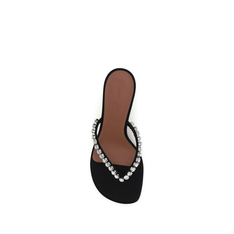 Amina Muaddi Gigi Black Silk Stiletto Heel Sandals