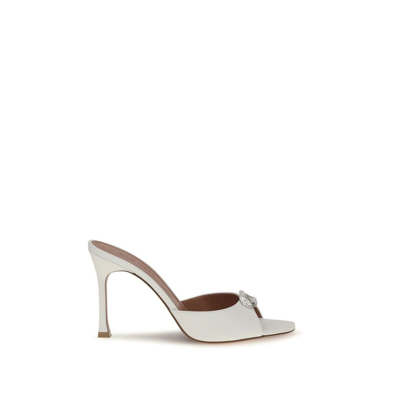Amina Muaddi White Calf Leather Bos Taurus Stiletto Heel Sandals