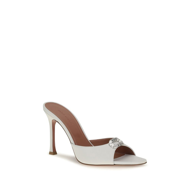 Amina Muaddi White Calf Leather Bos Taurus Stiletto Heel Sandals