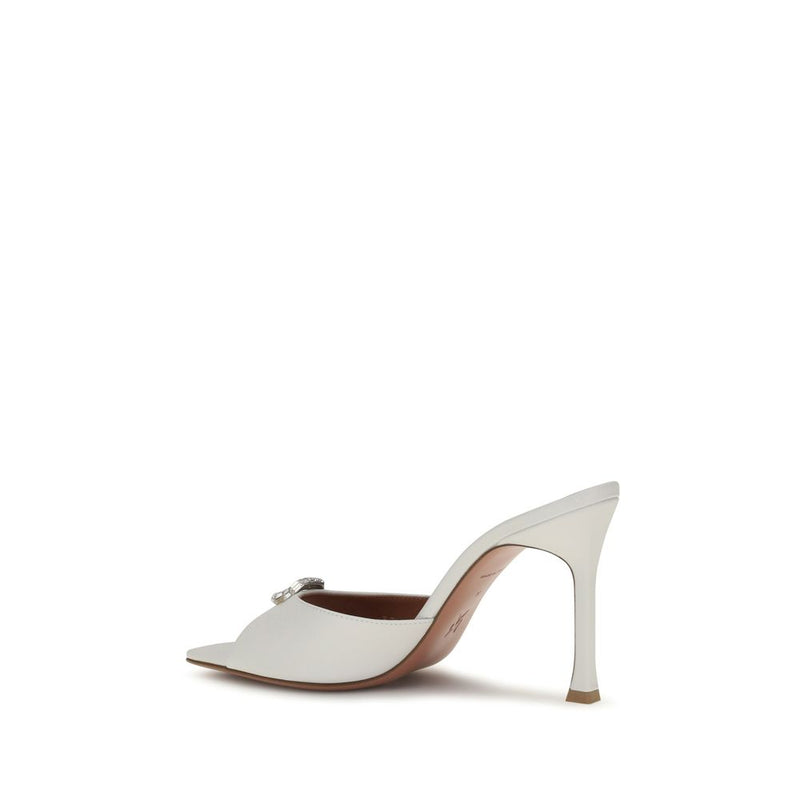 Amina Muaddi White Calf Leather Bos Taurus Stiletto Heel Sandals