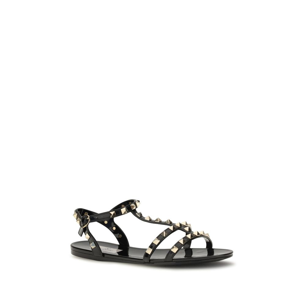 Valentino Garavani Rockstud Black Rubber Flat Sandals