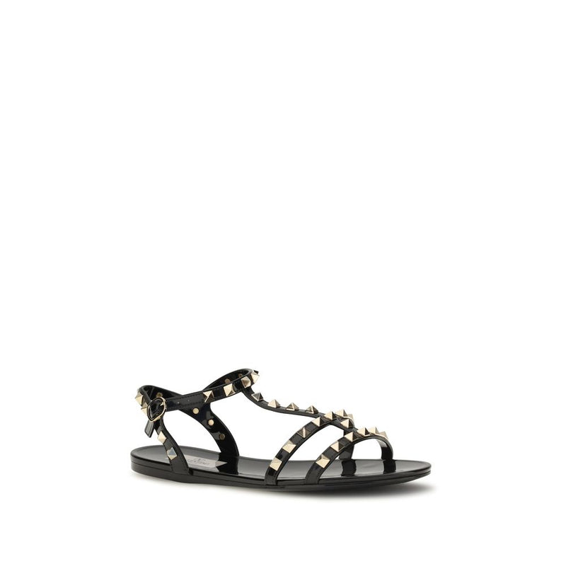 Valentino Garavani Black Rubber Flat Sandals
