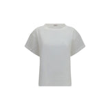Brunello Cucinelli White Cotton T-Shirt with Sheer Sleeves
