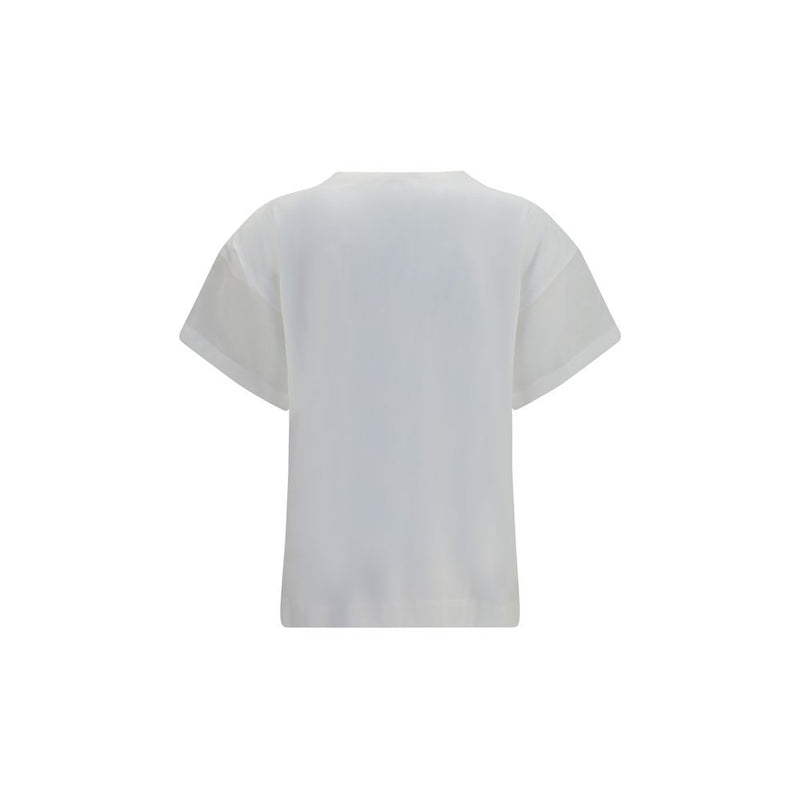 Brunello Cucinelli White Cotton T-Shirt with Sheer Sleeves