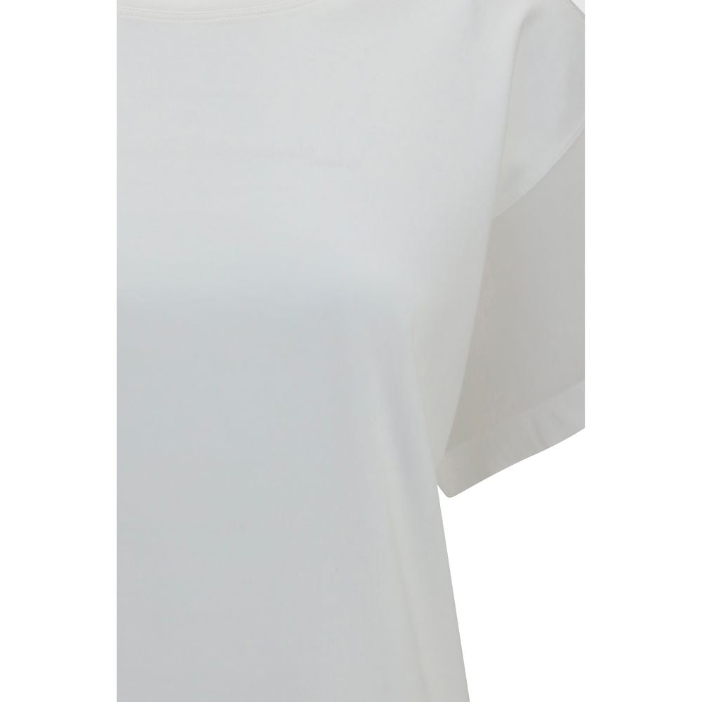 Brunello Cucinelli White Cotton T-Shirt with Sheer Sleeves
