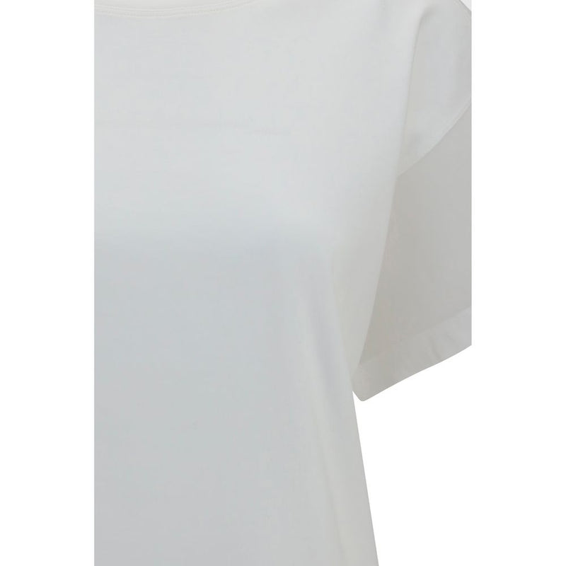 Brunello Cucinelli White Cotton T-Shirt with Sheer Sleeves