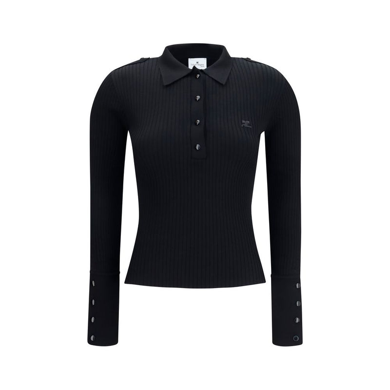Courrèges Black Viscose Polo Shirt - Elegant and Contemporary