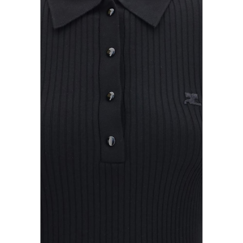 Courrèges Black Viscose Polo Shirt - Elegant and Contemporary