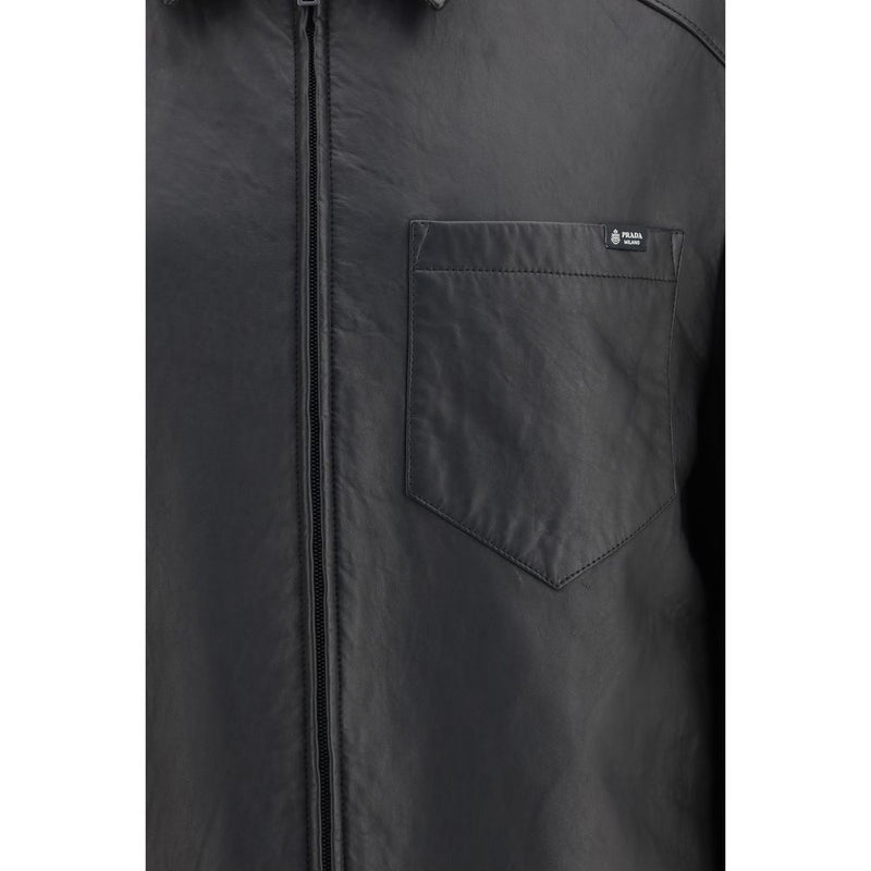 Blouson en cuir d'agneau Ovis Aries Aries noir Prada