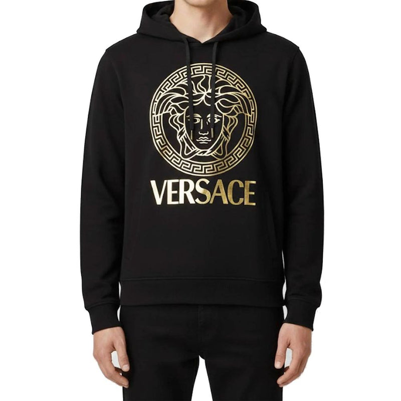 Sweat à capuche en coton noir Versace