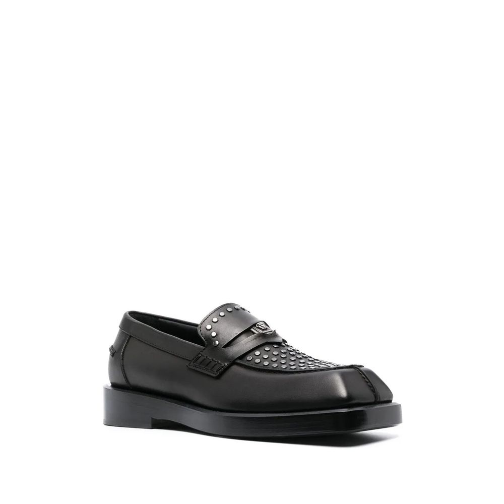 Versace Black Leather Slip-On Loafers for Men
