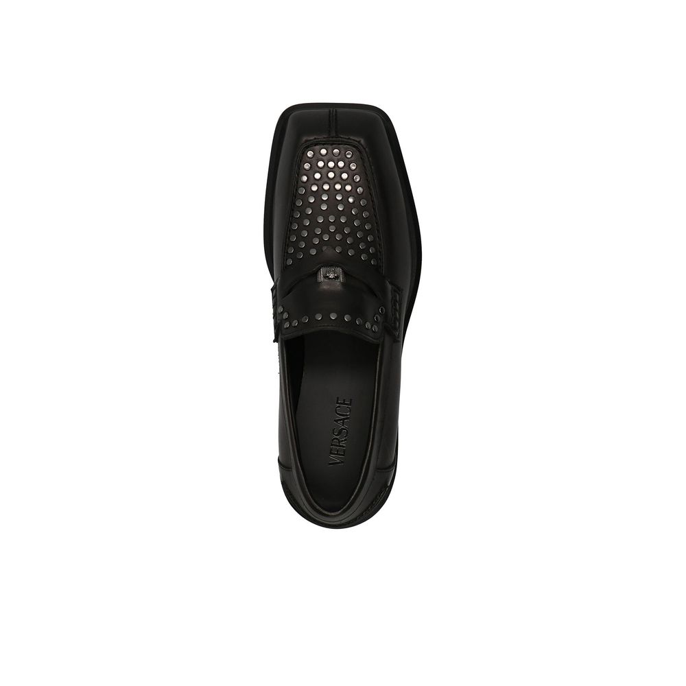 Versace Black Leather Slip-On Loafers for Men