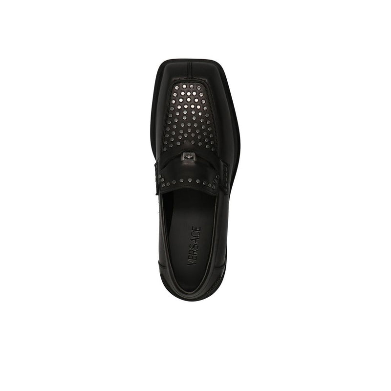 Versace Black Leather Slip-On Loafers for Men