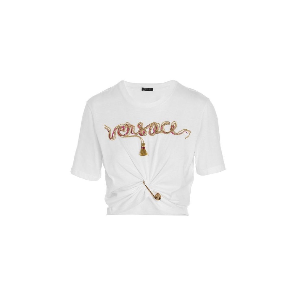 T-Shirt en Coton Blanc Versace pour Femme