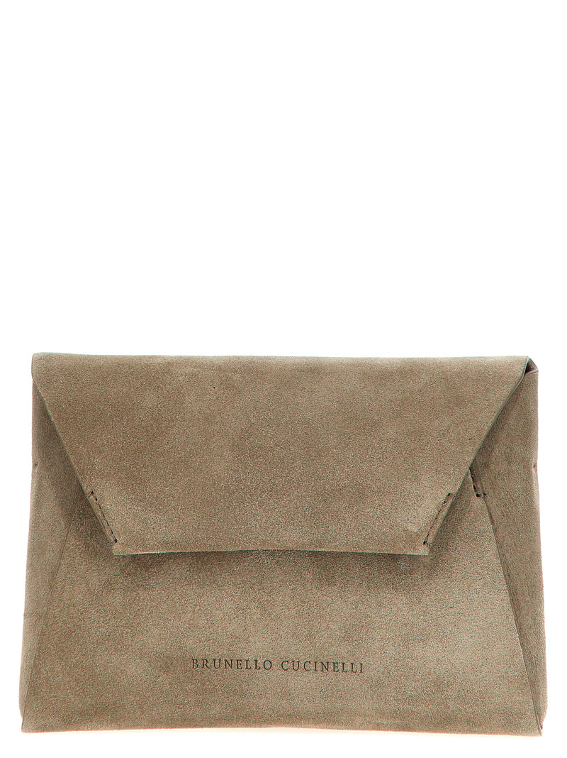 Pochette Brunello Cucinelli en cuir de veau gris