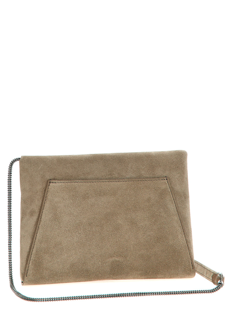 Pochette Brunello Cucinelli en cuir de veau gris