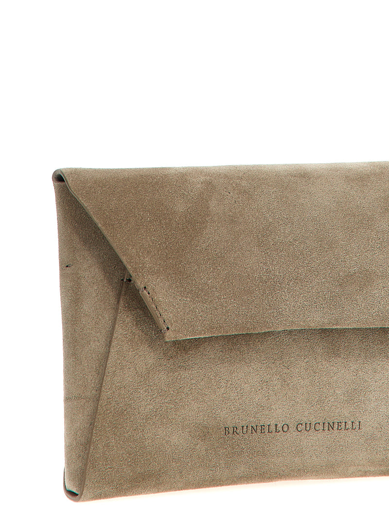 Pochette Brunello Cucinelli en cuir de veau gris