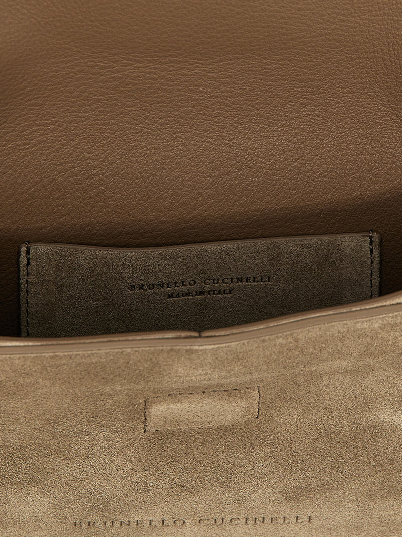 Pochette Brunello Cucinelli en cuir de veau gris