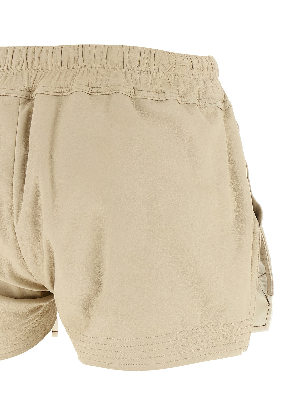 Shorts bermudas Rick Owens en cuir d'agneau beige