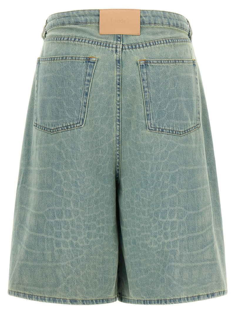 NUDE Blue Cotton Bermuda Shorts