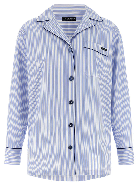 Dolce & Gabbana Blue Cotton Blouse - Luxurious Striped Shirt