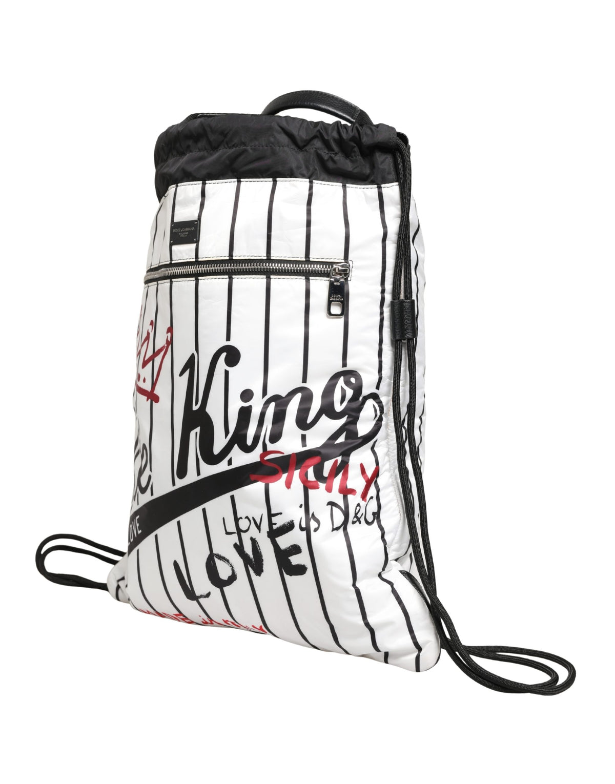 Dolce & Gabbana The King of Love Black White Striped Backpack