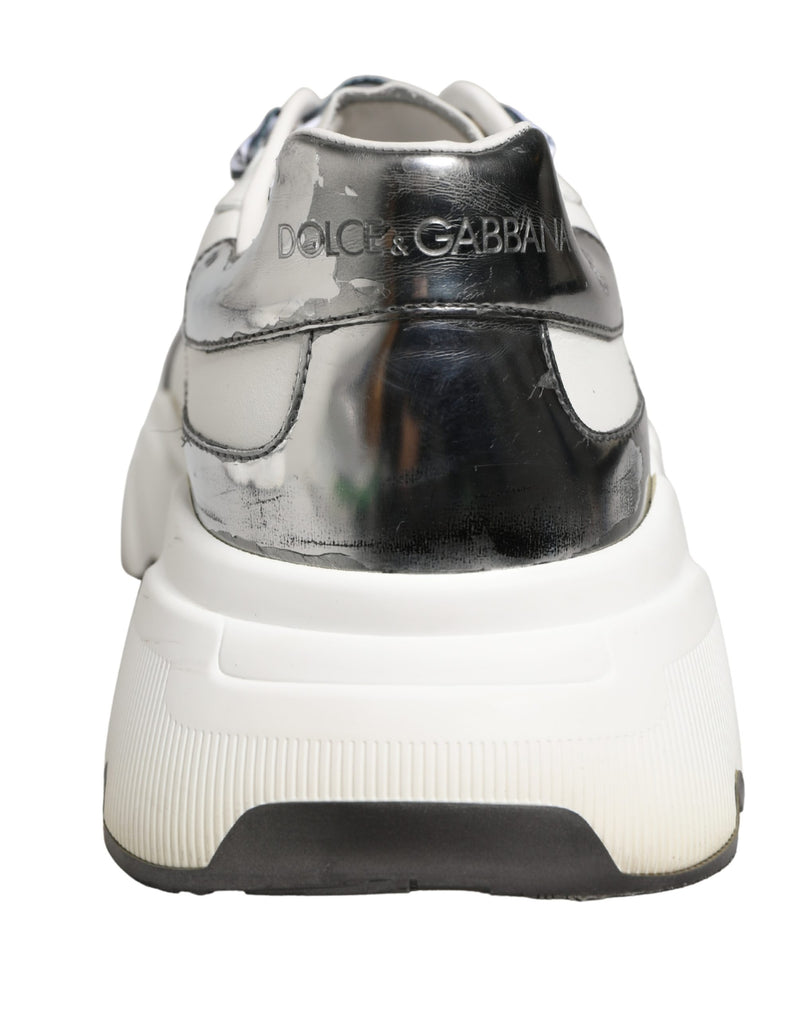 Dolce & Gabbana White Silver Daymaster Low Top Men Sneakers Shoes