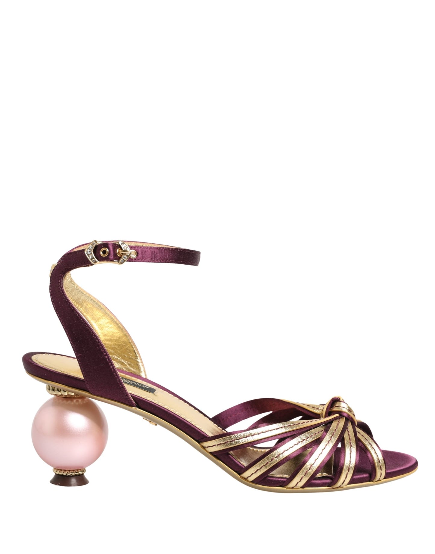 Dolce & Gabbana Purple Gold Keira Pearl Heels Sandals Shoes