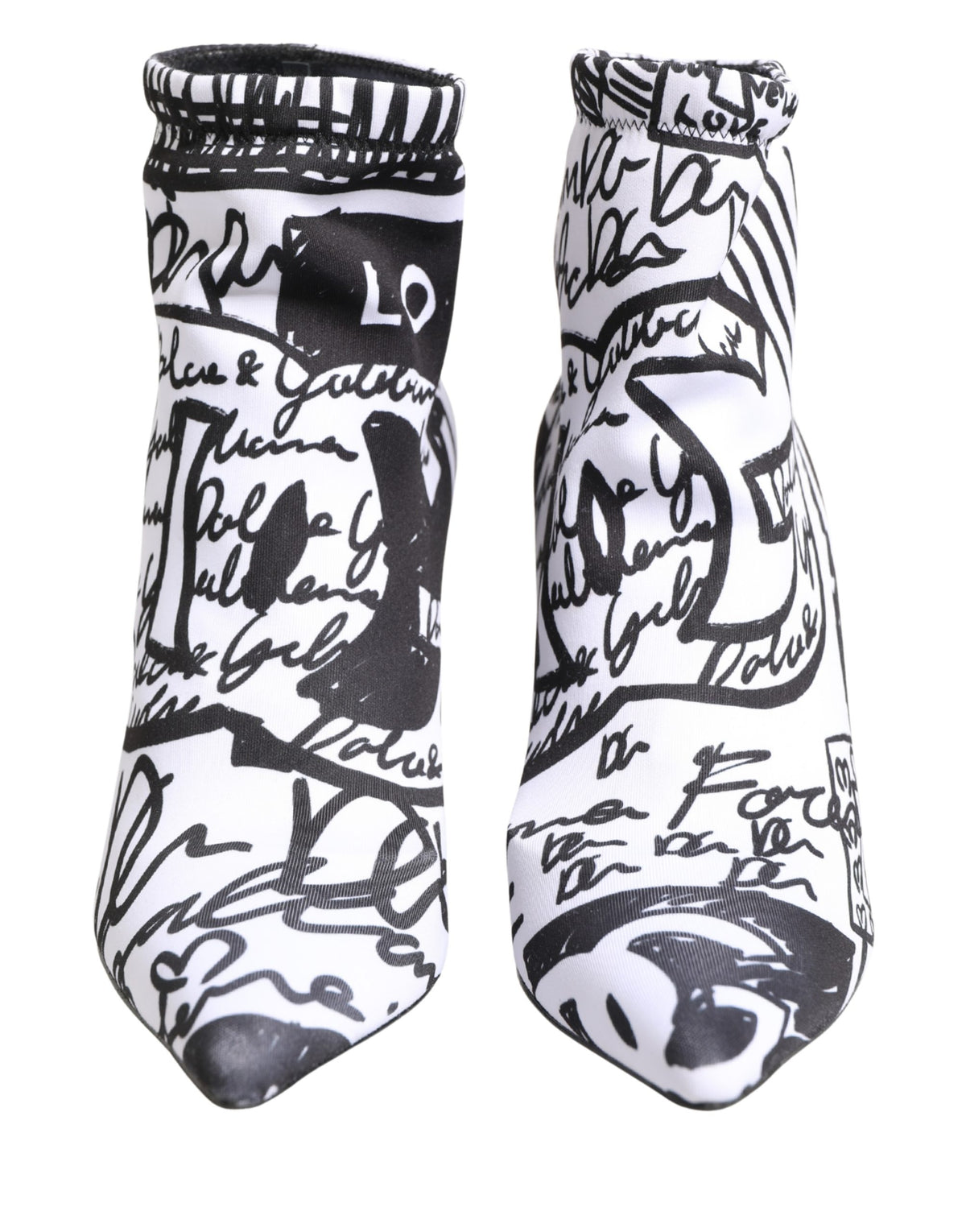 Dolce & Gabbana White Graffiti Stretch Ankle Boots Shoes