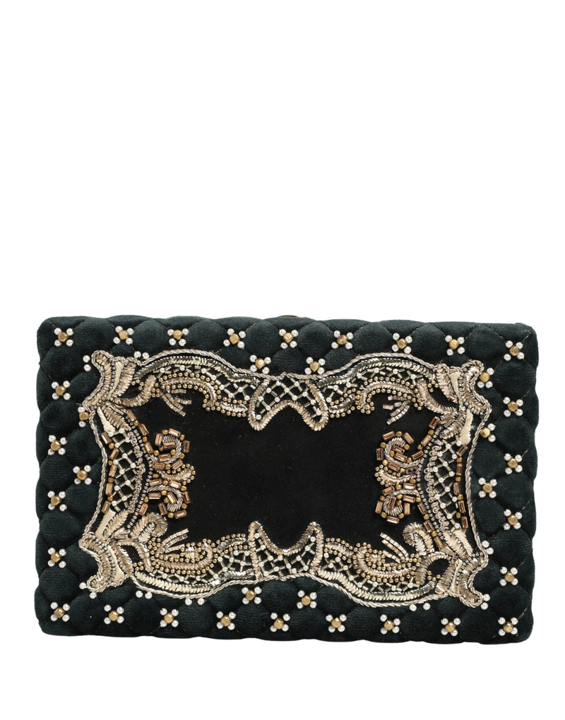 Dolce & Gabbana Black Velvet Gold Frame Clutch Evening Clutch Purse Bag