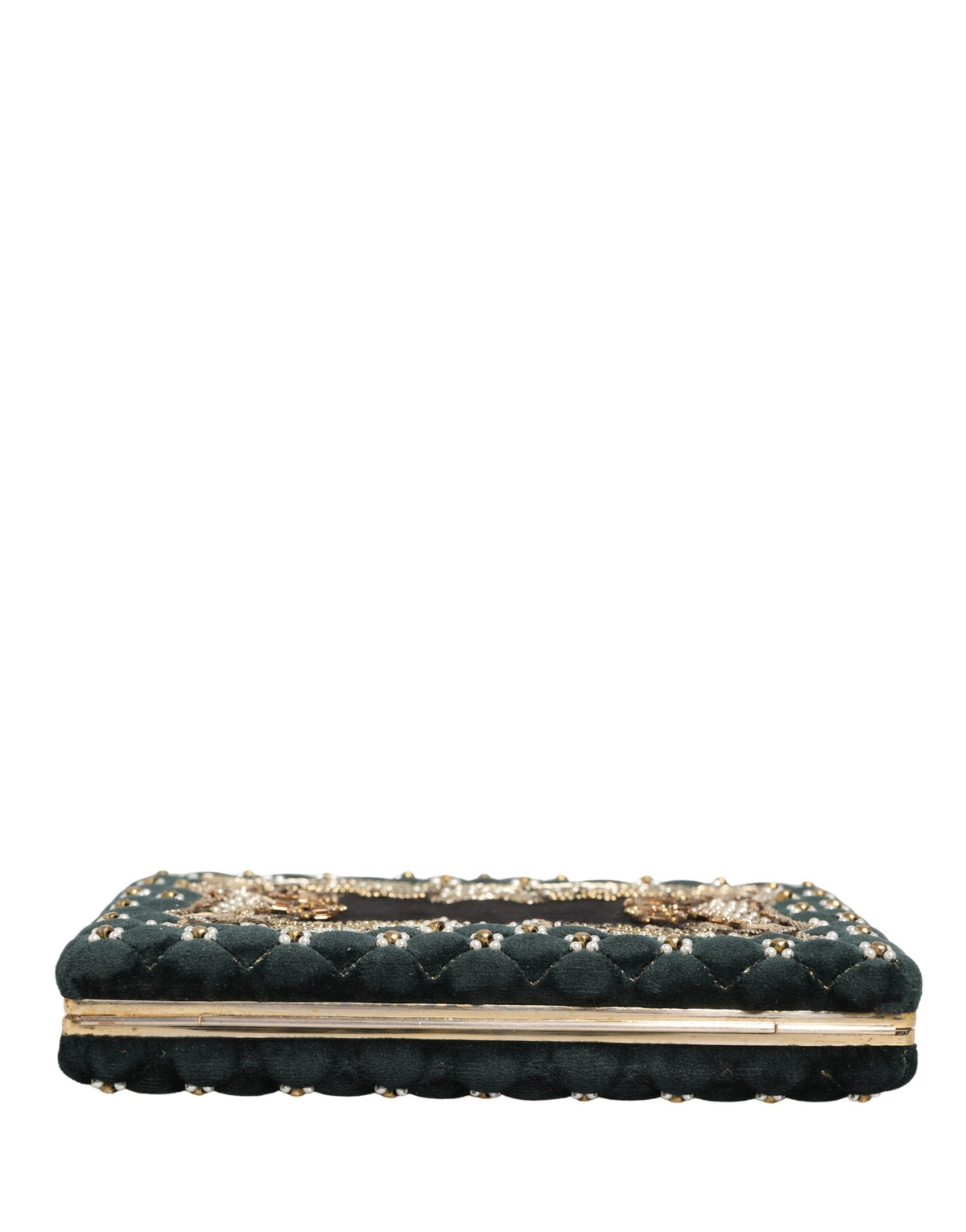 Dolce & Gabbana Black Velvet Gold Frame Clutch Evening Clutch Purse Bag