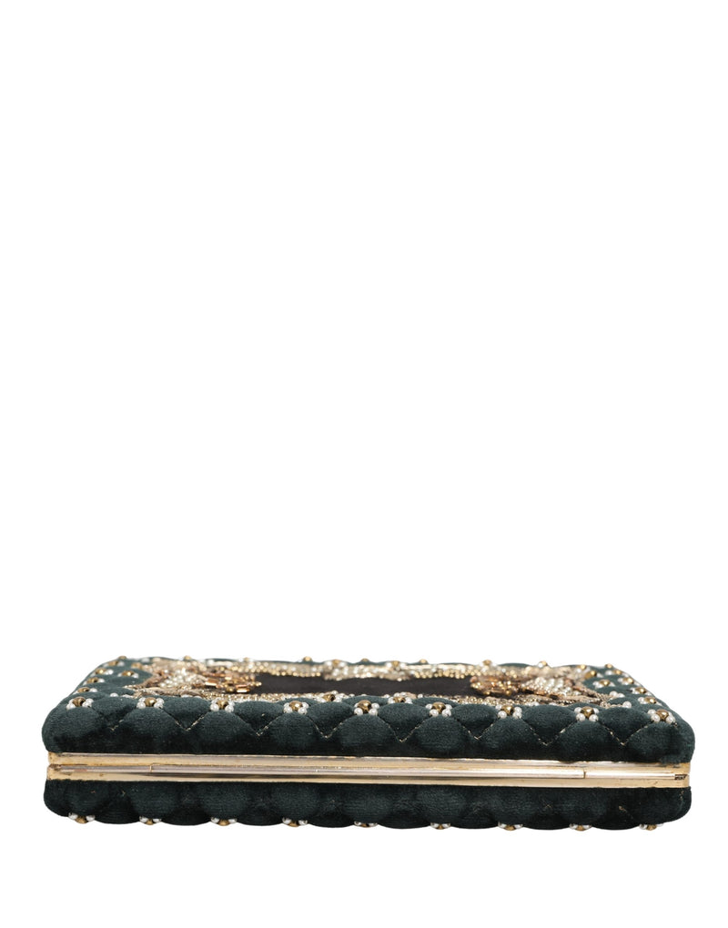 Dolce & Gabbana Black Velvet Gold Frame Clutch Evening Clutch Purse Bag