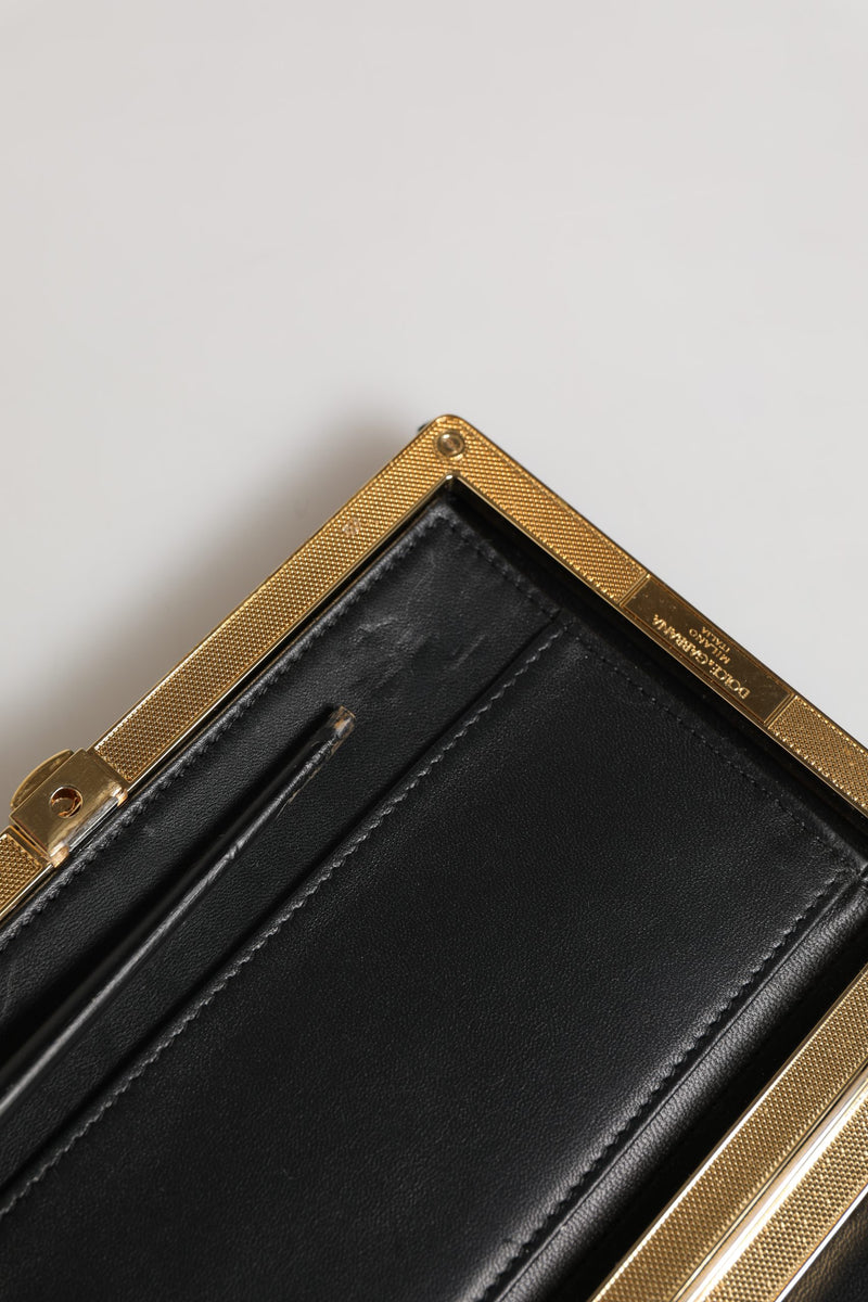Dolce & Gabbana Black Velvet Gold Frame Clutch Evening Clutch Purse Bag